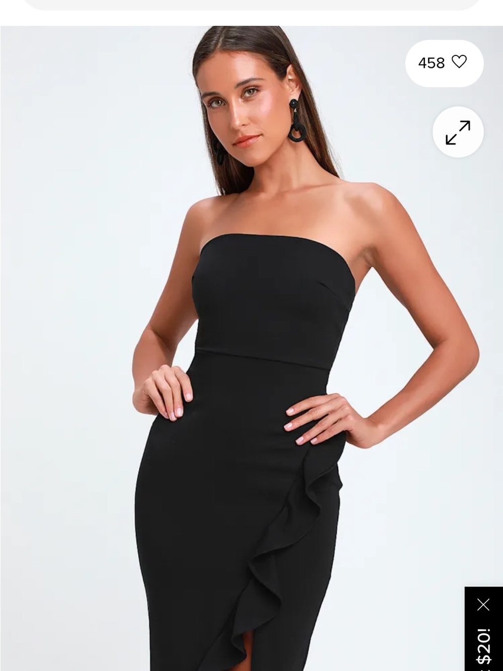 Lulu's Strapless Black Ruffle Sheath Dress